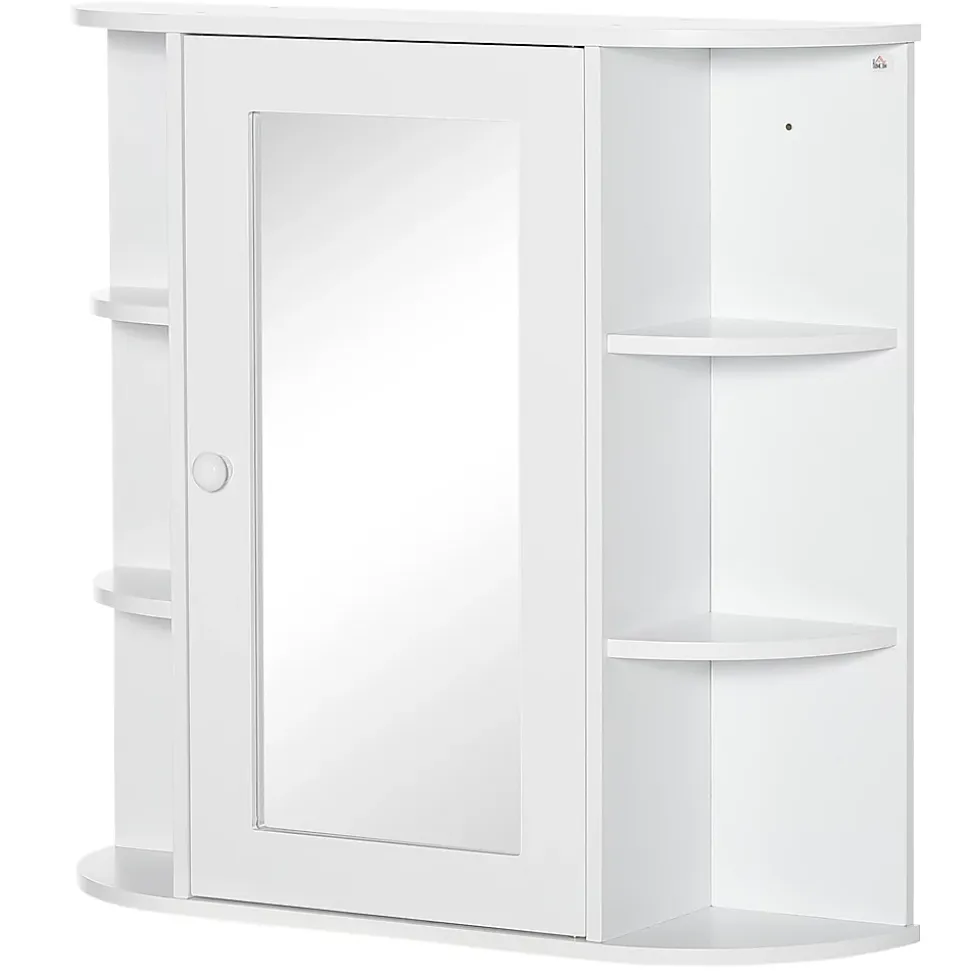 Armoire murale salle de bain blanche avec miroir, 8 compartiments, meuble suspendu multifonction, 66 x 17 x 63 cm