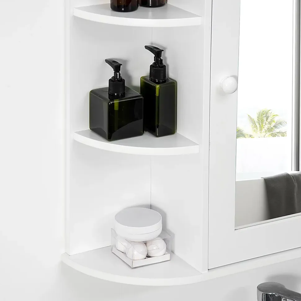 Armoire murale salle de bain blanche avec miroir, 8 compartiments, meuble suspendu multifonction, 66 x 17 x 63 cm