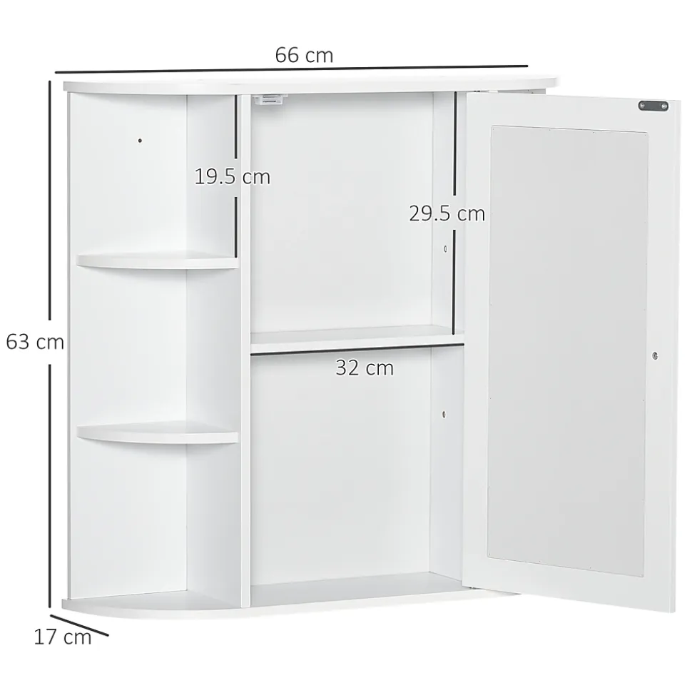 Armoire murale salle de bain blanche avec miroir, 8 compartiments, meuble suspendu multifonction, 66 x 17 x 63 cm