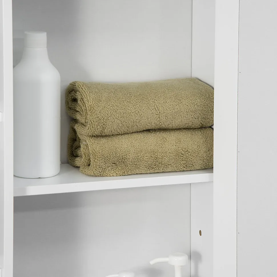 Armoire murale salle de bain blanche avec miroir, 8 compartiments, meuble suspendu multifonction, 66 x 17 x 63 cm