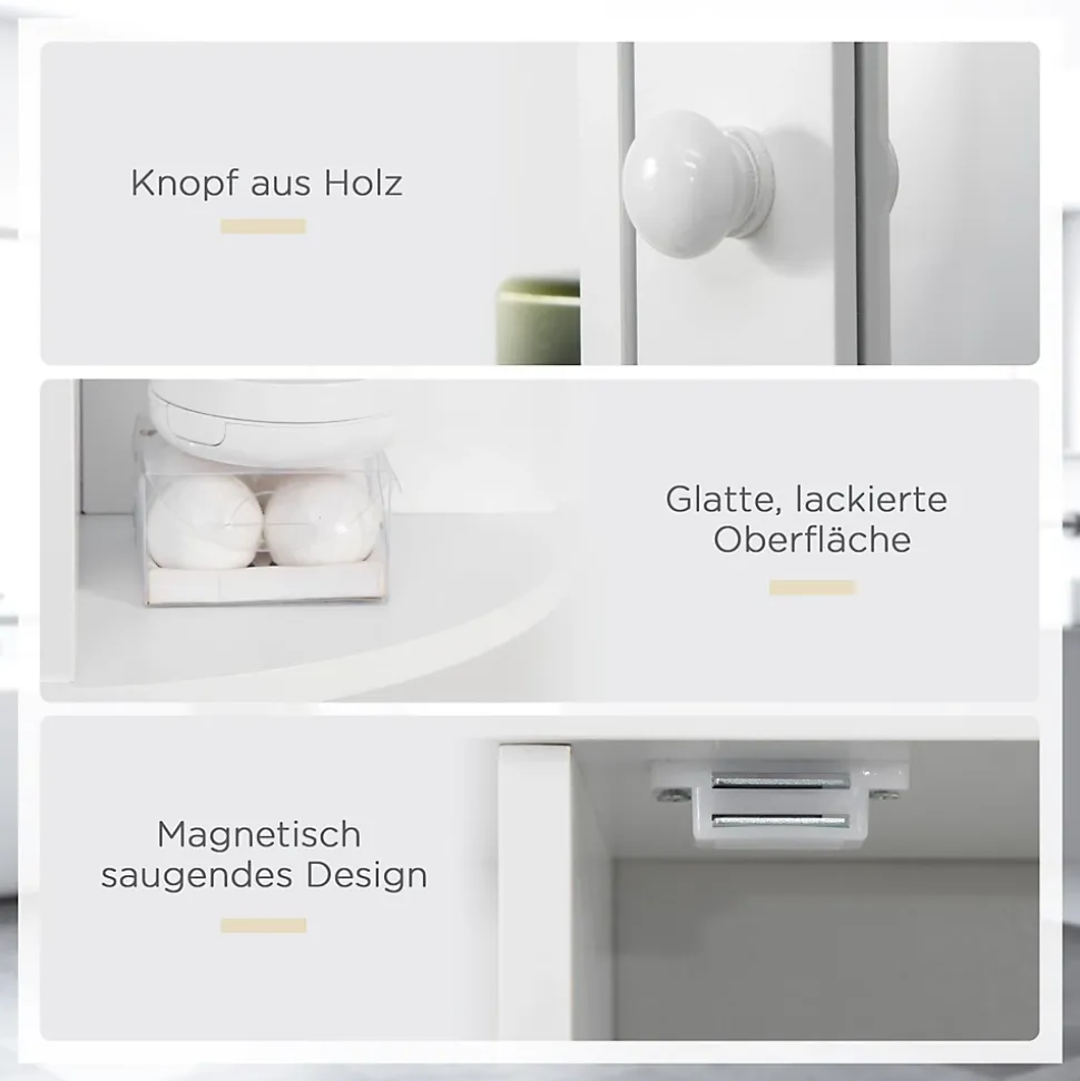 Armoire murale salle de bain blanche avec miroir, 8 compartiments, meuble suspendu multifonction, 66 x 17 x 63 cm