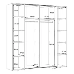 Armoire NARAGO Blanc Mat 200x61x210 cm 4 portes miroir 10 tablettes 2 tringles