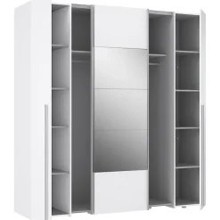 Armoire NARAGO Blanc Mat 200x61x210 cm 4 portes miroir 10 tablettes 2 tringles