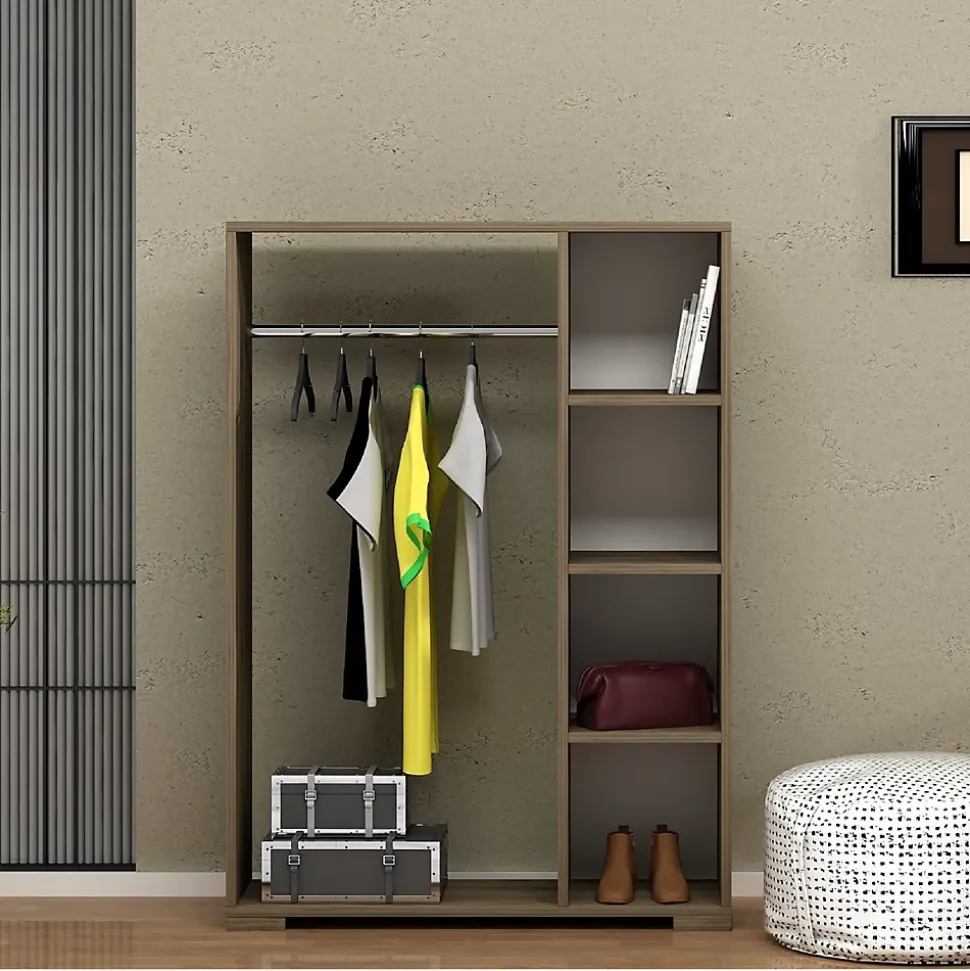 Armoire Nesbyen avec 4 compartiments de stockage 123 x 90 x 30 cm effet noyer en.casa