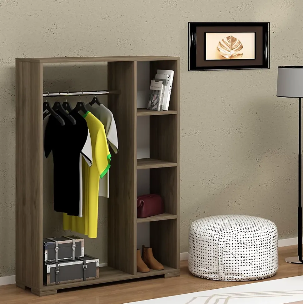 Armoire Nesbyen avec 4 compartiments de stockage 123 x 90 x 30 cm effet noyer en.casa