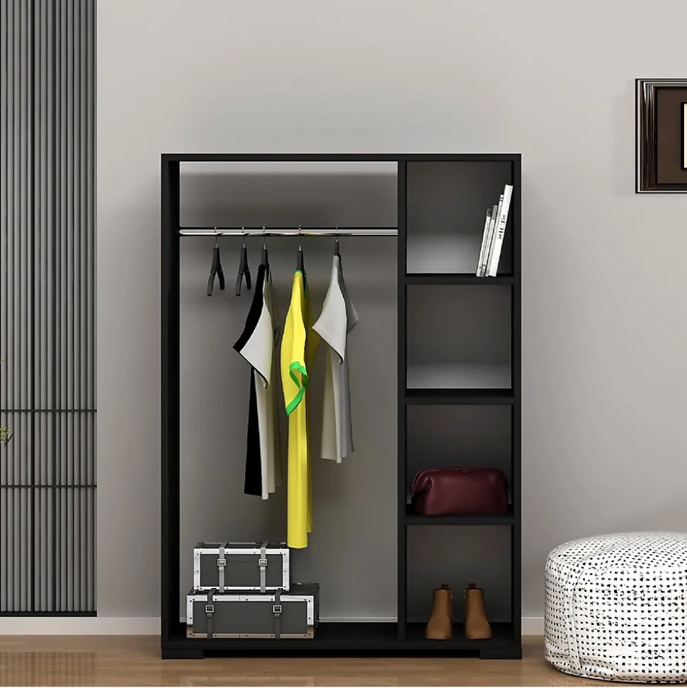 Armoire Nesbyen avec 4 compartiments de stockage 123 x 90 x 30 cm noir en.casa