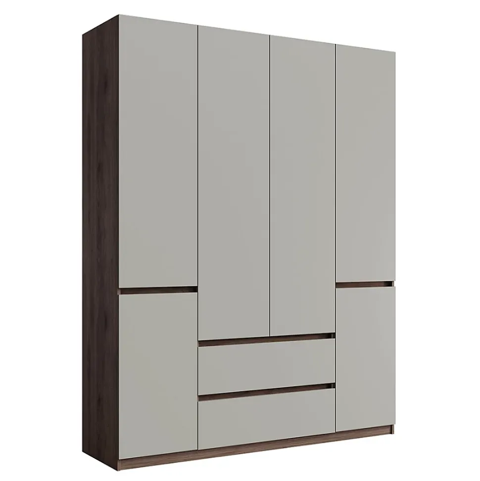 Armoire NUBIA 180 cm noyer et gris 6 portes battantes avec 2 tiroirs