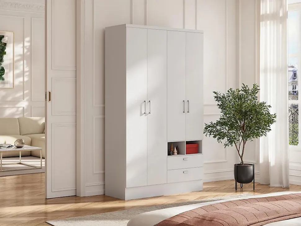 Armoire ODILON - 4 portes & 2 tiroirs - L.120 cm - Blanc