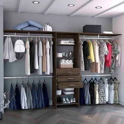 Armoire ouverte Plego, avec 3 tiroirs, étagère et rails de suspension, 187.45 cm X 299.97 cm X 41.40 cm , Brown