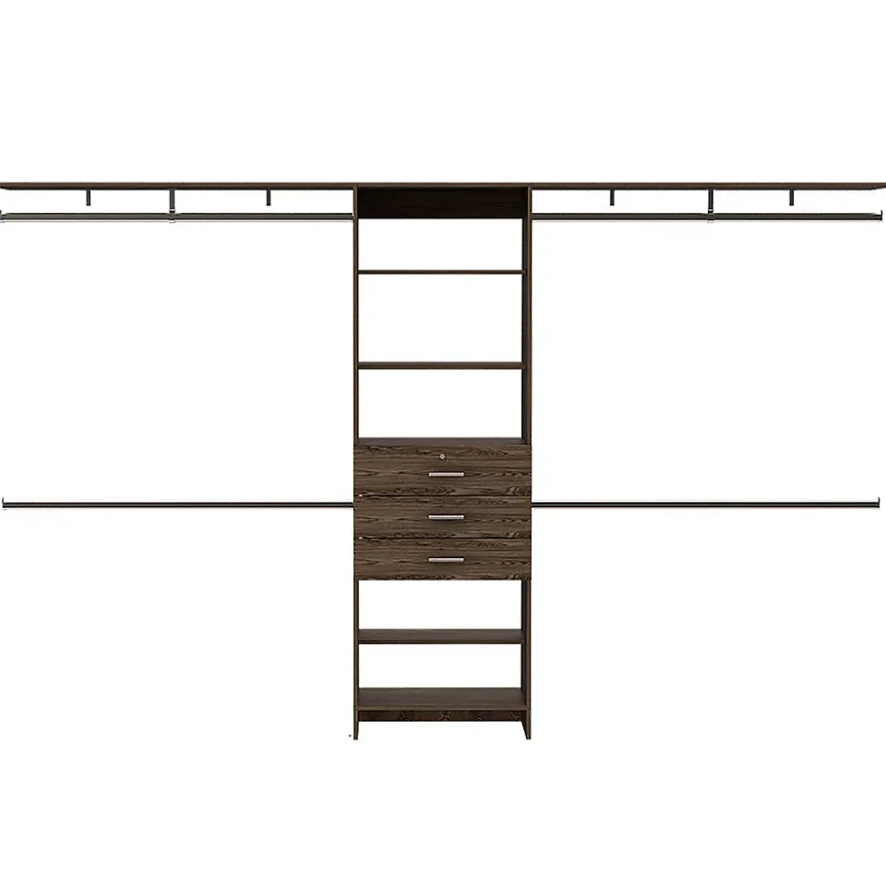 Armoire ouverte Plego, avec 3 tiroirs, étagère et rails de suspension, 187.45 cm X 299.97 cm X 41.40 cm , Brown