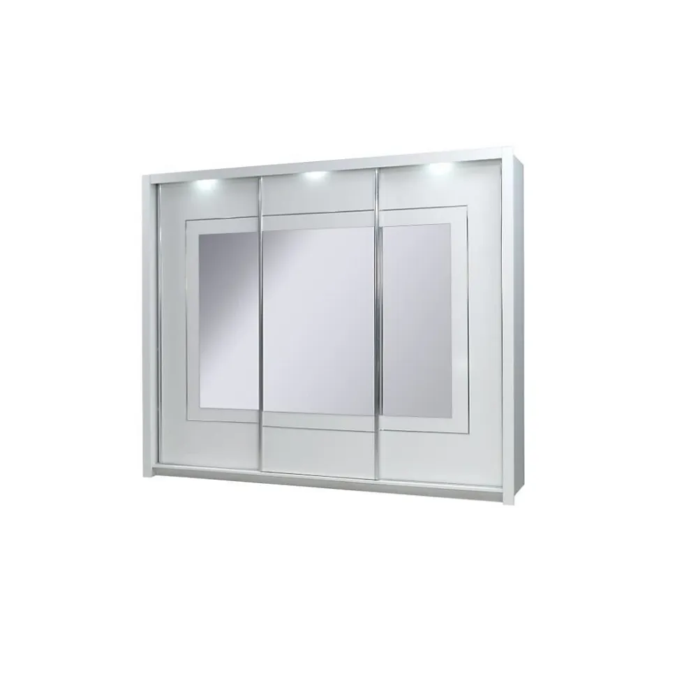 Armoire PANAREA 3 portes coulissantes avec miroirs et LED, finition chrome, design moderne