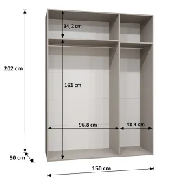 Armoire Parma 1 a portes battantes H. 202 x L.150 x P. 52, 3 portes
