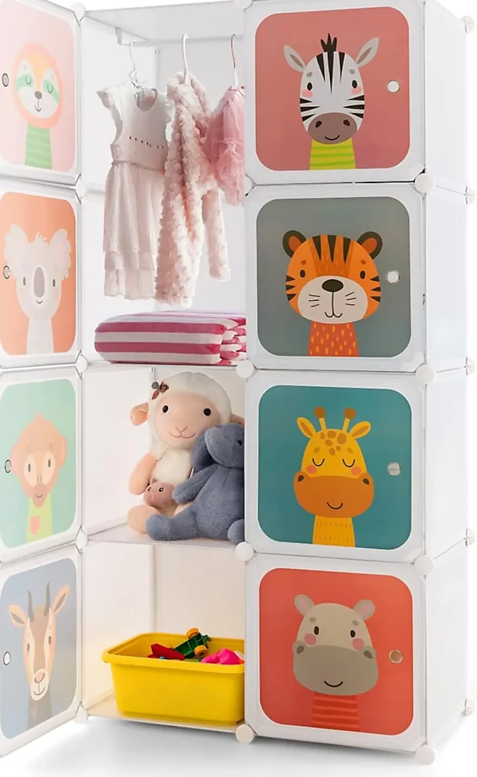 Armoire Penderie à 8 Cubes Modulable en Plastique Bricolées et Empilables avec Portes Charge 10KG pour Salon