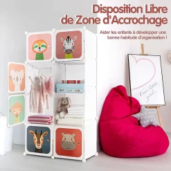 Armoire Penderie à 8 Cubes Modulable en Plastique Bricolées et Empilables avec Portes Charge 10KG pour Salon