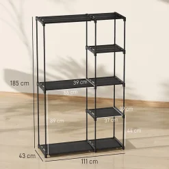 Armoire penderie 2 barres de suspension 6 étagères dim. 111x43x185cm métal pvc non tissé noir