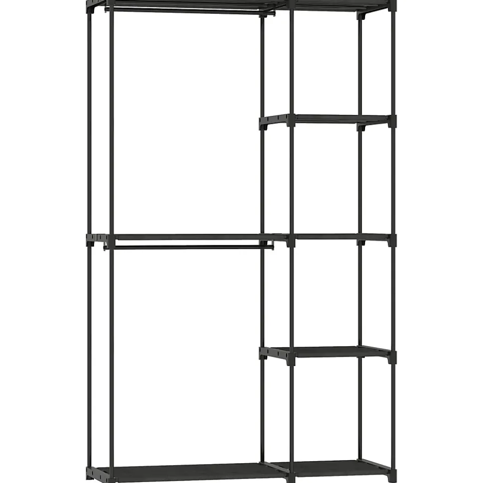 Armoire penderie 2 barres de suspension 6 étagères dim. 111x43x185cm métal pvc non tissé noir