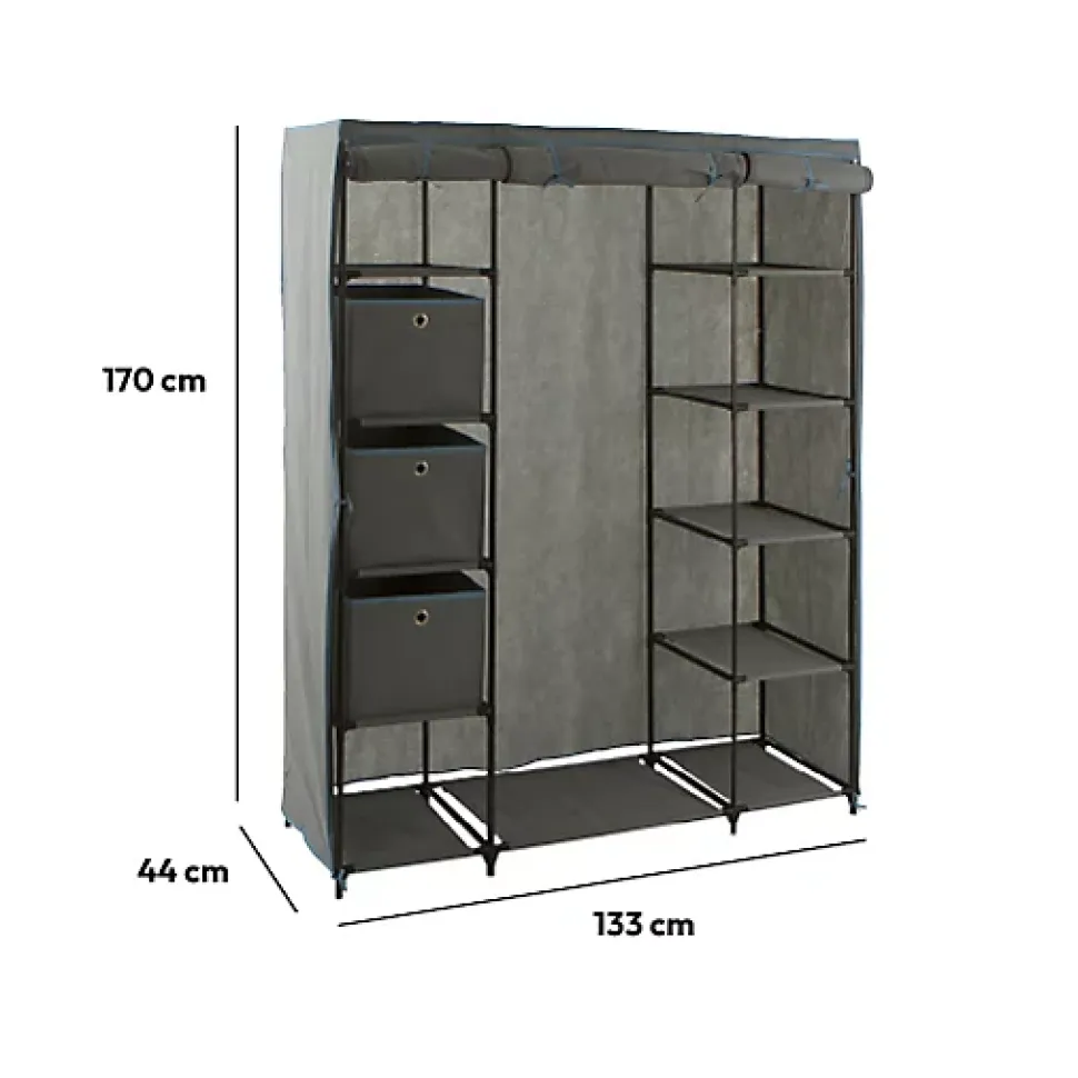 Armoire penderie 3 boîtes tissu gris anthracite - 5Five