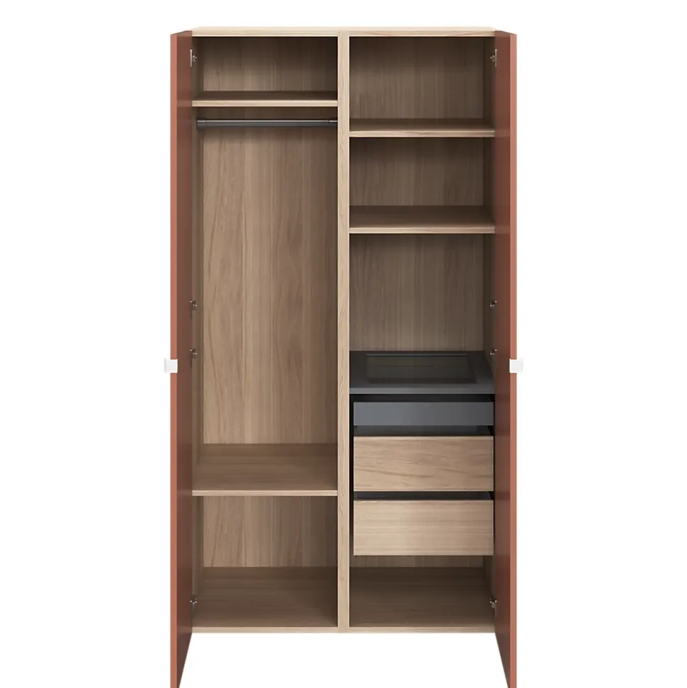 Armoire penderie 2 portes battantes terracotta et effet chêne GoodHome Atomia H. 187 x L. 100 x P. 58 cm