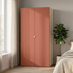 Armoire penderie 2 portes battantes terracotta et effet chêne GoodHome Atomia H. 187 x L. 100 x P. 58 cm