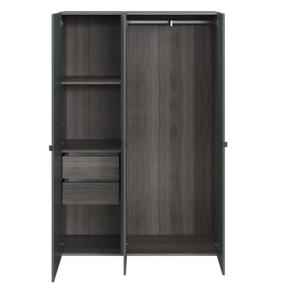 Armoire penderie 3 portes battantes vert forêt et effet chêne grisé GoodHome Atomia H. 187 x L. 125 x P. 45 cm