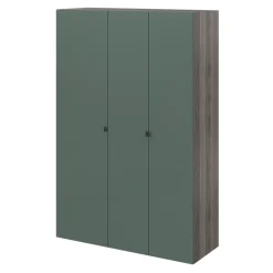 Armoire penderie 3 portes battantes vert forêt et effet chêne grisé GoodHome Atomia H. 187 x L. 125 x P. 45 cm