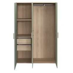 Armoire penderie 3 portes battantes vert agave et effet chêne GoodHome Atomia H. 187 x L. 125 x P. 45 cm