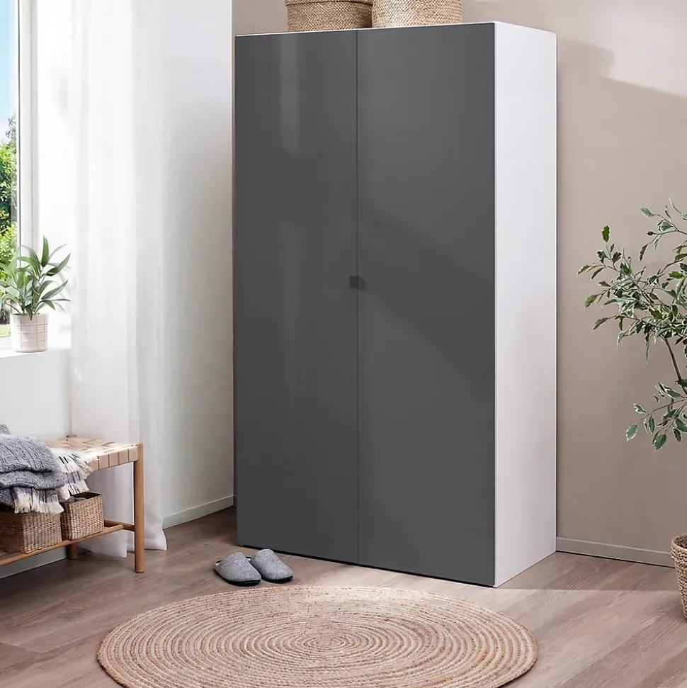 Armoire penderie 2 portes battantes anthracite et blanc GoodHome Atomia H. 187 x L. 100 x P. 58 cm