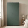 Armoire penderie 2 portes battantes 2 tiroirs vert forêt et effet chêne grisé GoodHome Atomia H. 187 x L. 100 x P. 58 cm