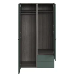 Armoire penderie 2 portes battantes 2 tiroirs vert forêt et effet chêne grisé GoodHome Atomia H. 187 x L. 100 x P. 58 cm