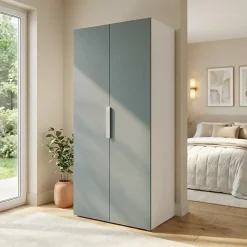 Armoire penderie 2 portes battantes bleu aqua et blanc GoodHome Atomia H. 187 x L. 50 x P. 58 cm