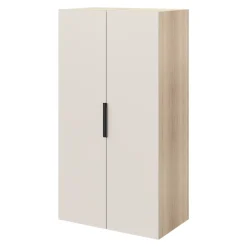 Armoire penderie 2 portes battantes beige cachemire et effet chêne GoodHome Atomia H. 187 x L. 50 x P. 58 cm