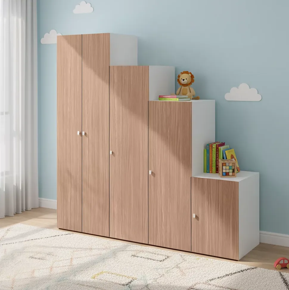 Armoire penderie 5 portes battantes effet chêne chaude et blanc GoodHome Atomia H. 225 x L. 225 x P. 58 cm