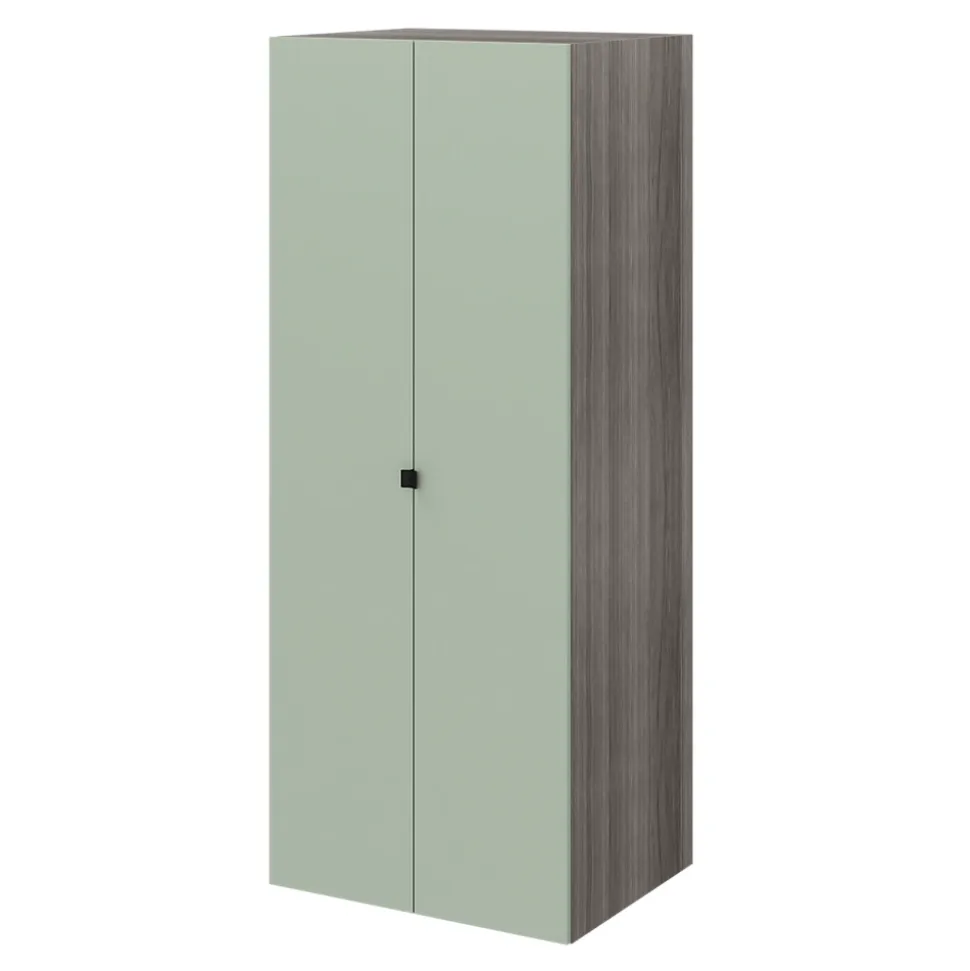 Armoire penderie 2 portes battantes vert agave et effet chêne grisé GoodHome Atomia H. 187 x L. 75 x P. 58 cm