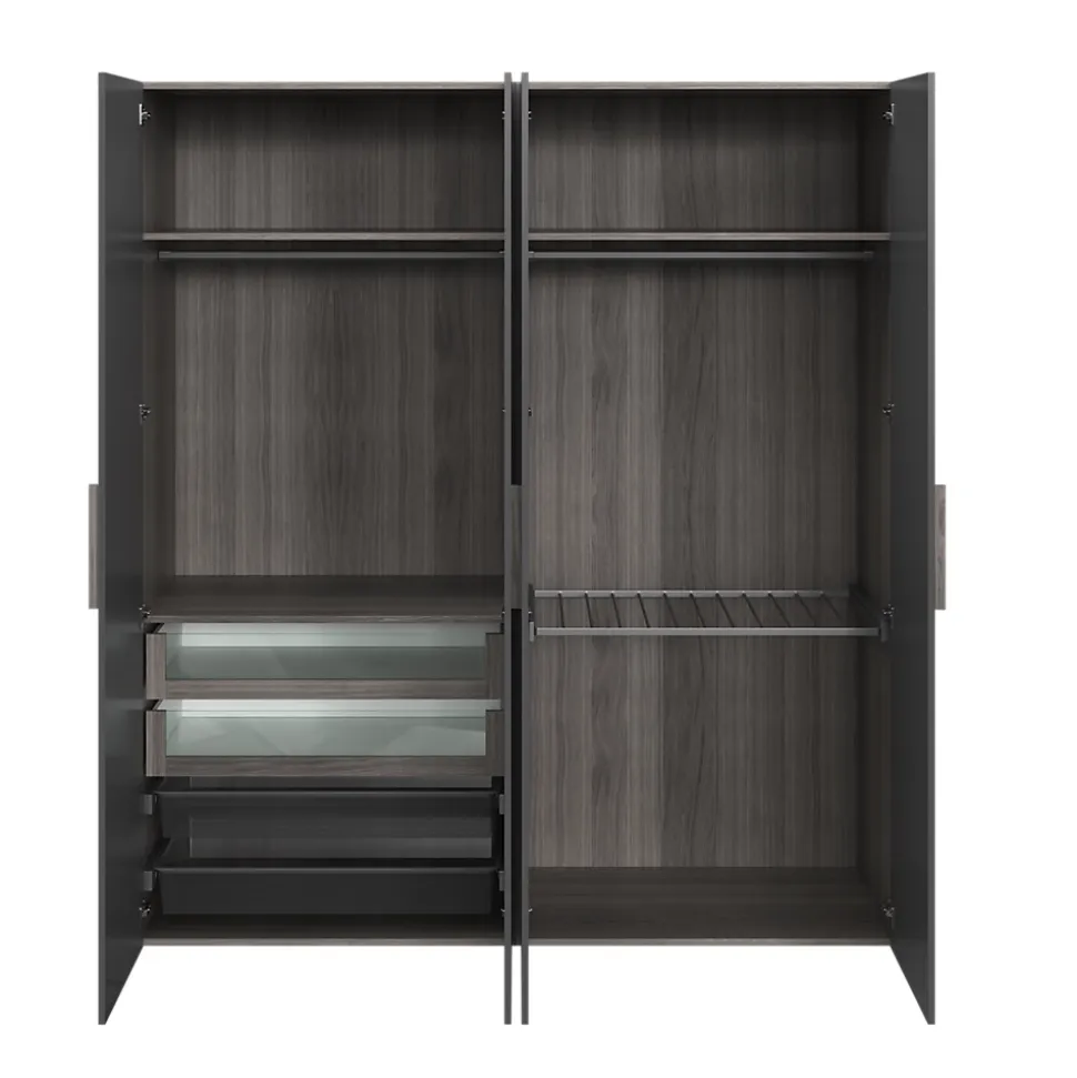 Armoire penderie 4 portes battantes anthracite et effet chêne grisé GoodHome Atomia H. 225 x L. 200 x P. 58 cm