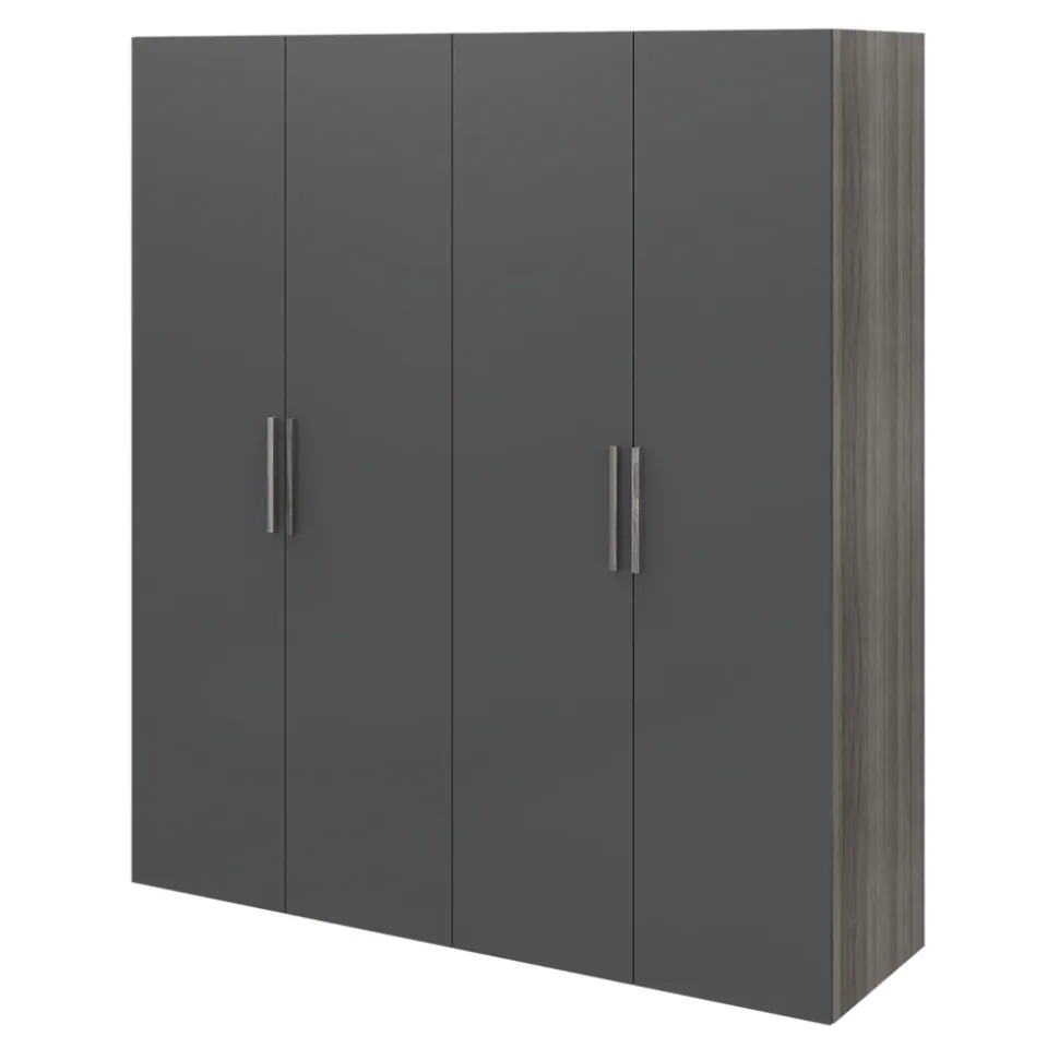 Armoire penderie 4 portes battantes anthracite et effet chêne grisé GoodHome Atomia H. 225 x L. 200 x P. 58 cm