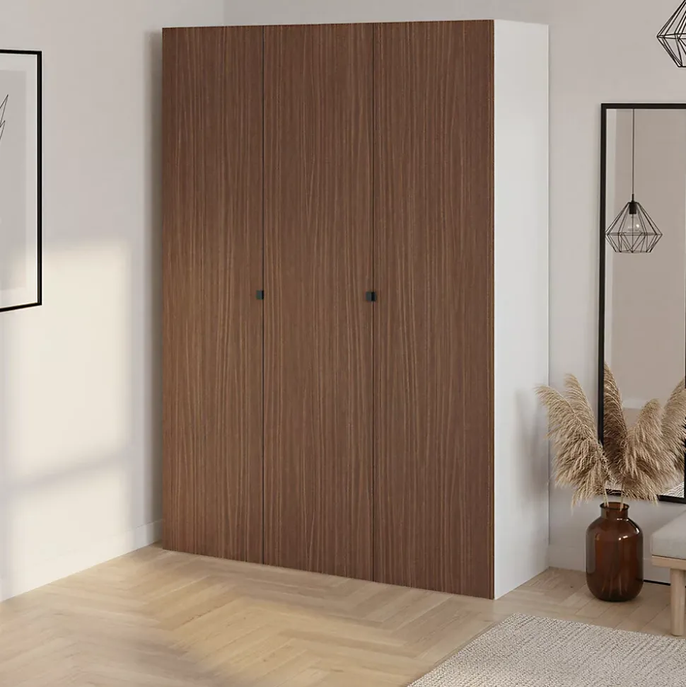 Armoire penderie 3 portes battantes effet noyer et blanc GoodHome Atomia H. 225 x L. 100 x P. 45 cm