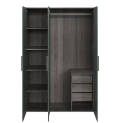 Armoire penderie 3 portes battantes vert forêt et effet chêne grisé GoodHome Atomia H. 225 x L. 150 x P. 58 cm