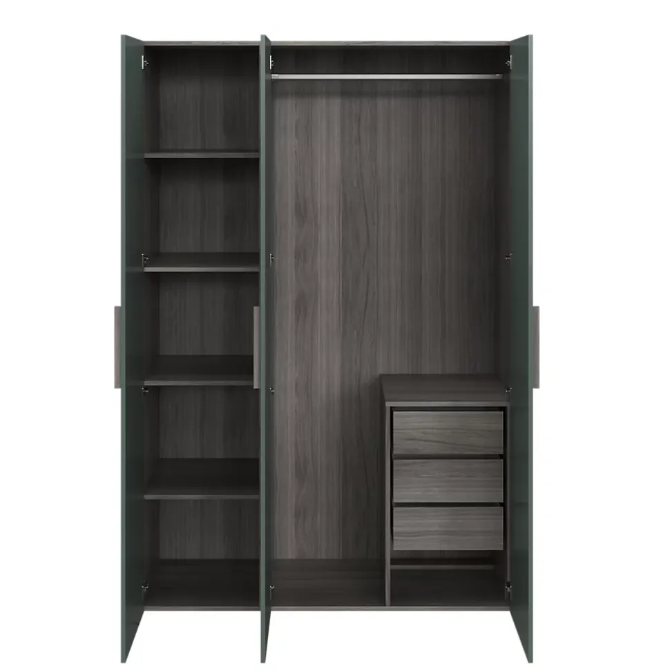 Armoire penderie 3 portes battantes vert forêt et effet chêne grisé GoodHome Atomia H. 225 x L. 150 x P. 58 cm
