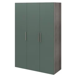 Armoire penderie 3 portes battantes vert forêt et effet chêne grisé GoodHome Atomia H. 225 x L. 150 x P. 58 cm