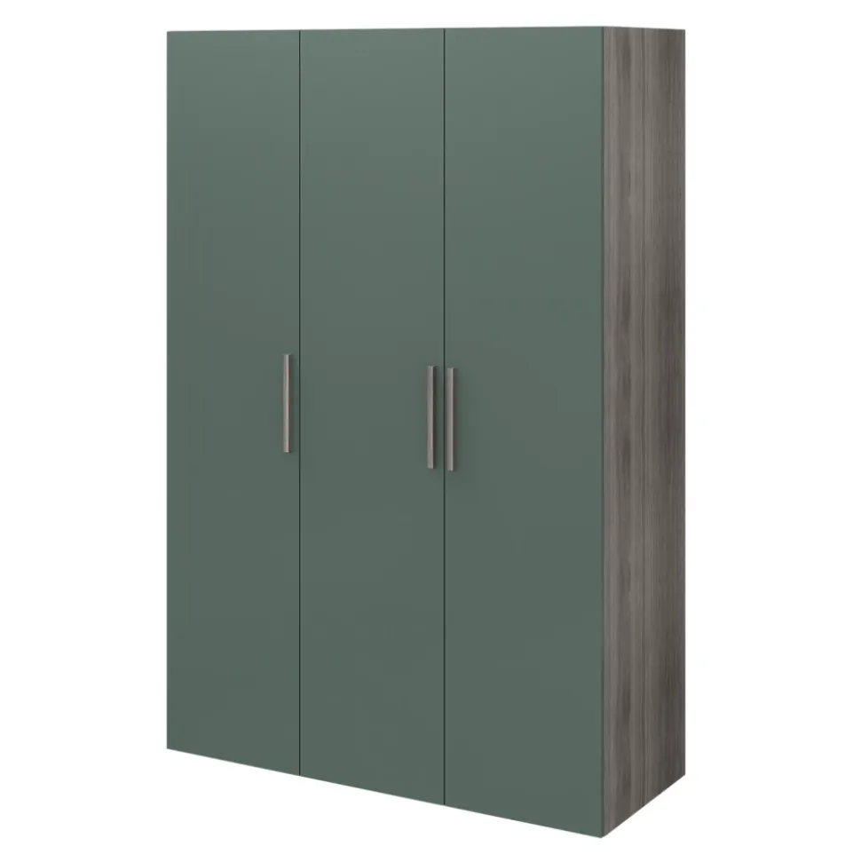 Armoire penderie 3 portes battantes vert forêt et effet chêne grisé GoodHome Atomia H. 225 x L. 150 x P. 58 cm