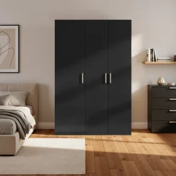 Armoire penderie 2 portes battantes noir et effet chêne GoodHome Atomia H. 187 x L. 125 x P. 45 cm