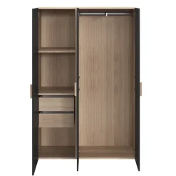Armoire penderie 2 portes battantes noir et effet chêne GoodHome Atomia H. 187 x L. 125 x P. 45 cm