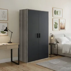 Armoire penderie 2 portes battantes noir et effet chêne grisé GoodHome Atomia H. 187,5 x L. 100 x P. 45 cm