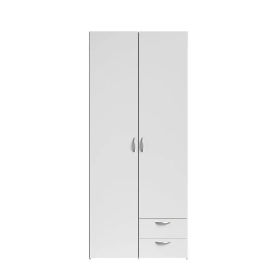 Armoire penderie 2 portes 2 tiroirs blanc l. 80,7 x H. 185 x P. 51,3 cm Daily