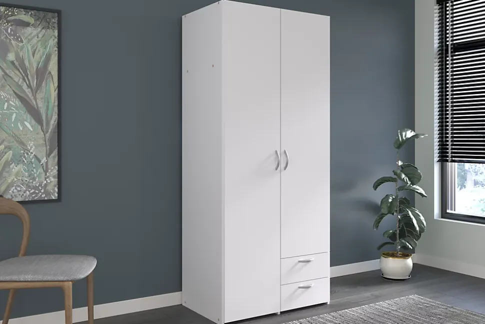 Armoire penderie 2 portes 2 tiroirs blanc l. 80,7 x H. 185 x P. 51,3 cm Daily