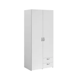 Armoire penderie 2 portes 2 tiroirs blanc l. 80,7 x H. 185 x P. 51,3 cm Daily