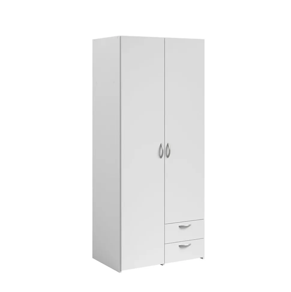 Armoire penderie 2 portes 2 tiroirs blanc l. 80,7 x H. 185 x P. 51,3 cm Daily