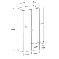 Armoire penderie 2 portes 2 tiroirs blanc l. 80,7 x H. 185 x P. 51,3 cm Daily