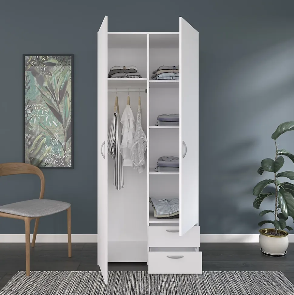 Armoire penderie 2 portes 2 tiroirs blanc l. 80,7 x H. 185 x P. 51,3 cm Daily