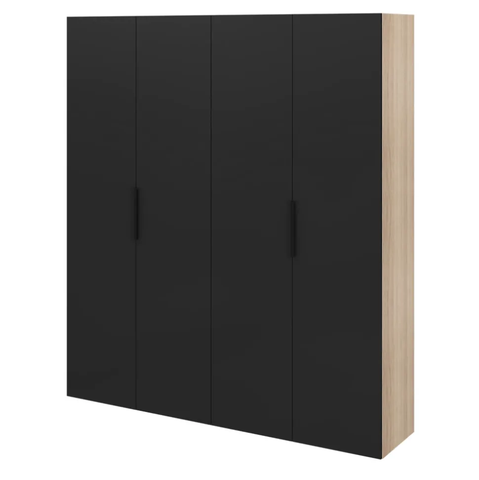 Armoire penderie 4 portes battantes noir et effet chêne GoodHome Atomia H. 225 x L. 200 x P. 45 cm